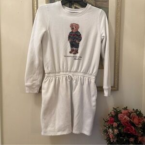 Polo Ralph Lauren Girls Bear Fleece White Dress Pockets Drawstring Waist L 12/14